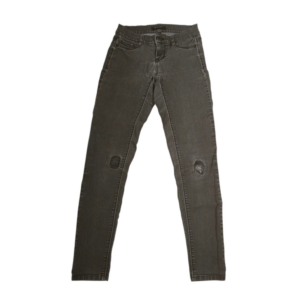 White House Black Market gray skinny jeans with patched knees, size xs